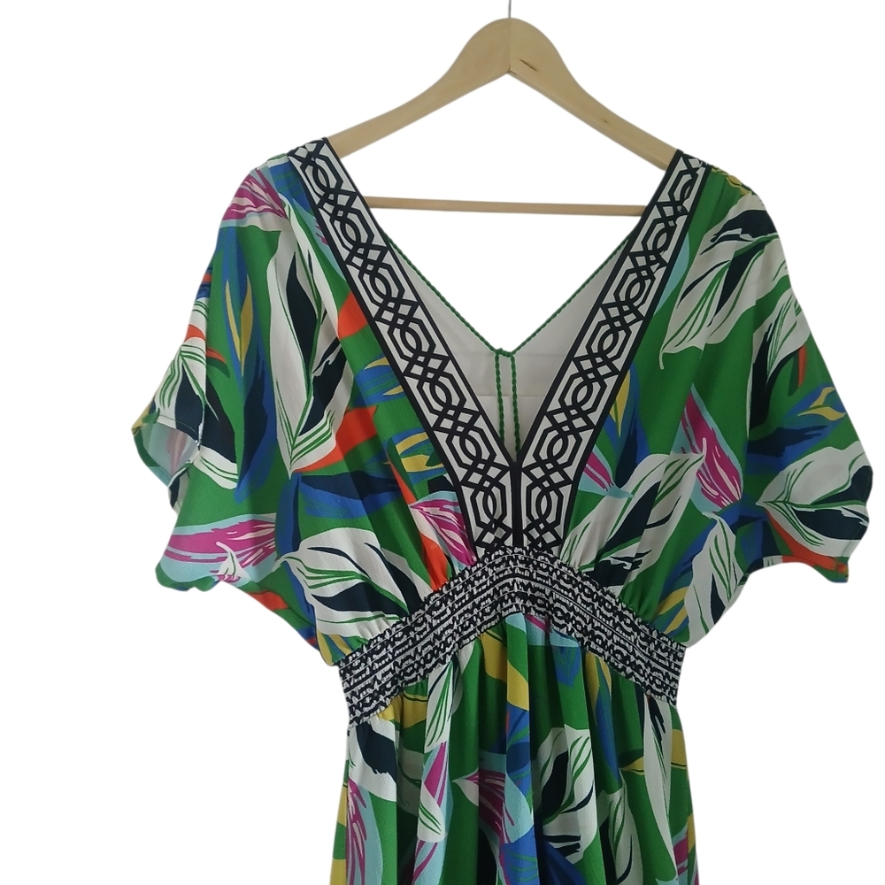Flying Tomato Dress V-Neck Hi-Lo Floral Elasticized Waist Flowy Tropical Print - Picture 2 of 13